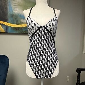 Ralph Lauren Black and White Geometric One Piece Swimsuit